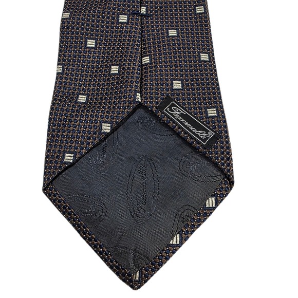 Faconnable Men's Tie Necktie‎ Designer Luxury Brown Blue Geometric France Silk - Picture 6 of 13